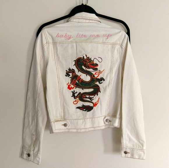 🎉HP last☝️🐉White Dragon Jean Jacket - Picture 7 of 8